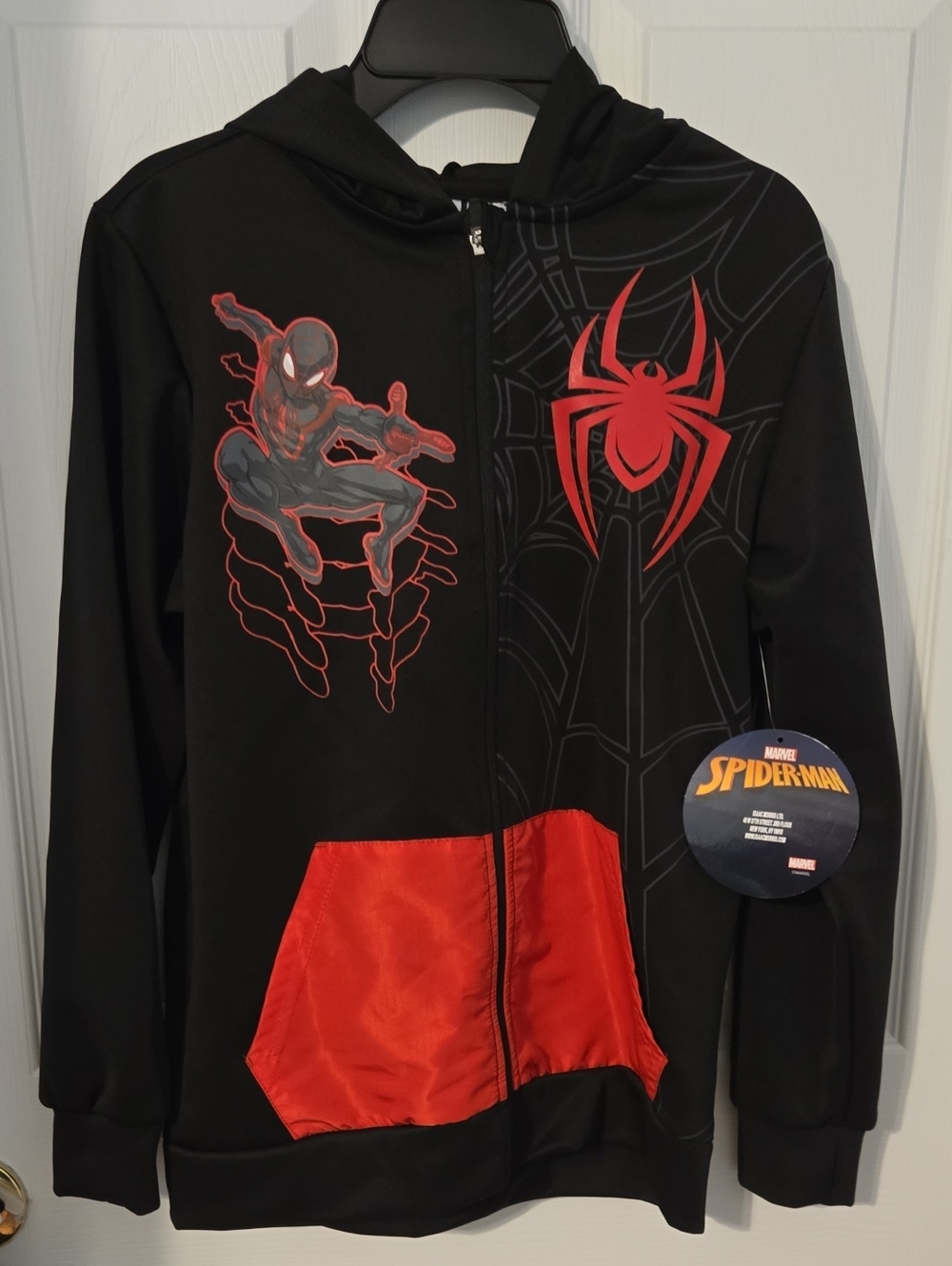 Marvel Spider-Man Black and Red Kids Zip-Up Hoodie Sz L 10/12